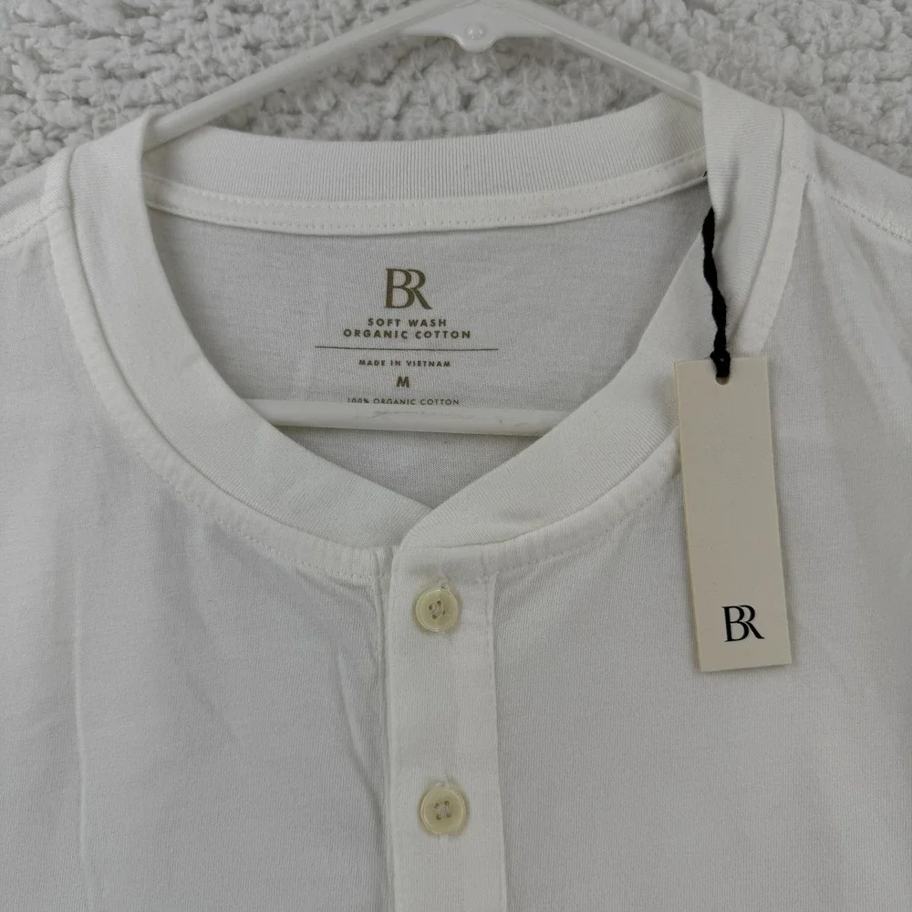 Banana Republic Shirt Mens Medium White Henley Long Sleeve T-Shirt Tagless NWT